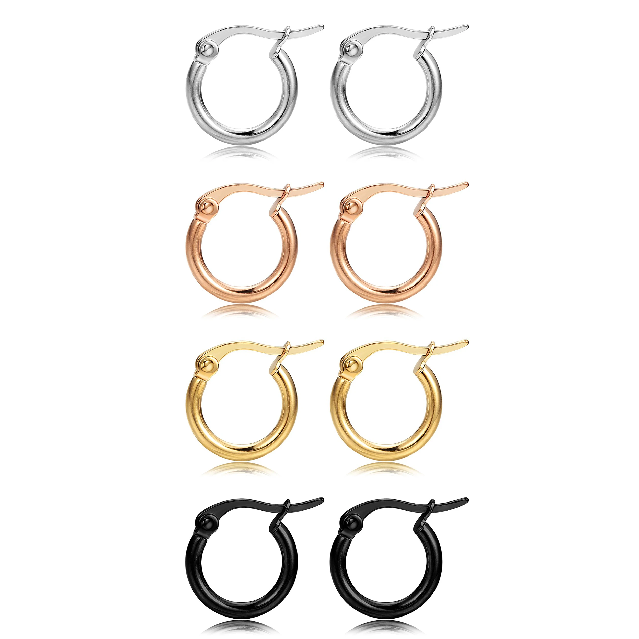 

4 пары, серьги-кольца из нержавеющей стали, 10-25 мм