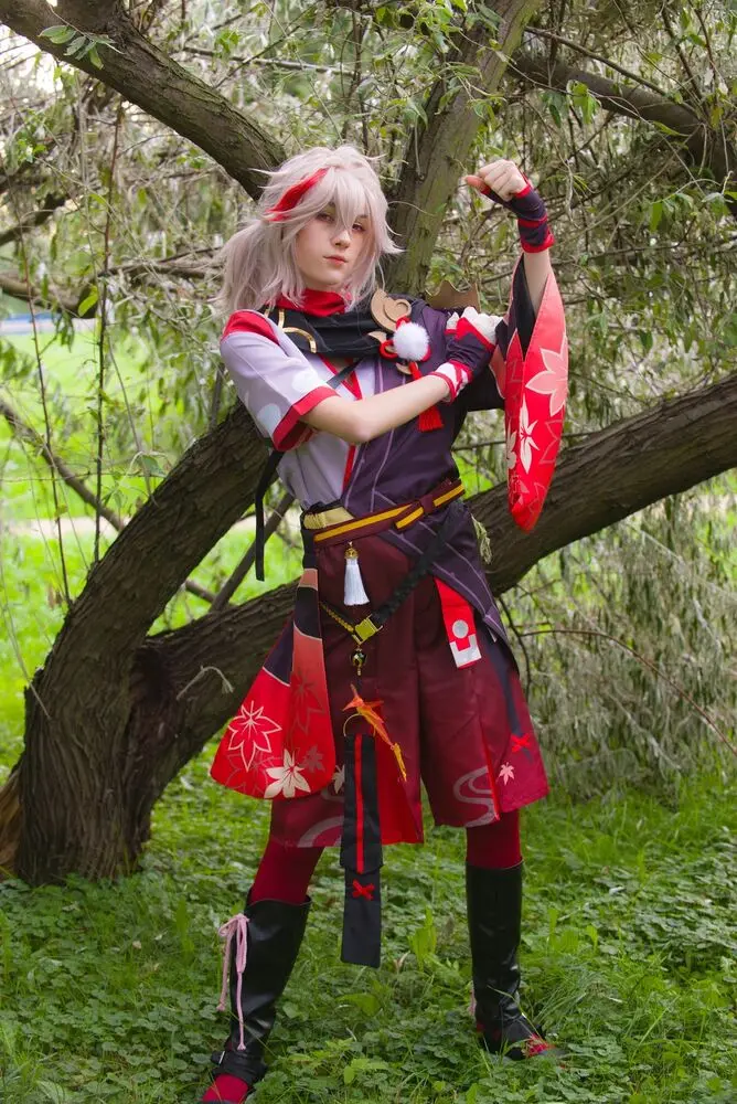 Genshin Impact Kiry Kazuha Косплей Парик Игра Серый для Хэллоуина