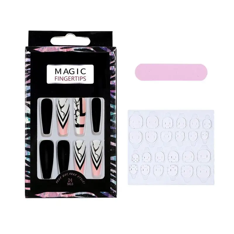 

Накладные ногти черного цвета, 24 шт., накладные акриловые ногти, накладные ногти в гробе, накладные ногти с полным покрытием, искусственные акриловые ногти для творчества