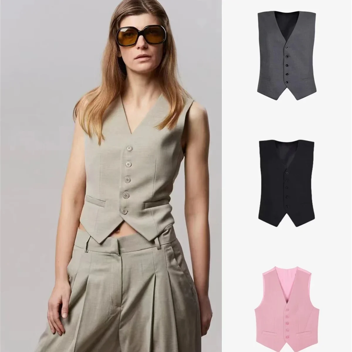 

Fr@nkieSHOP Vest Female Kendall Jenner Same Wool Blend Unisex Handsome Commuter age-reducing Suit Vest.