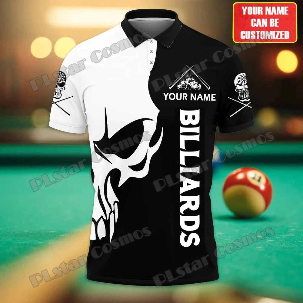 

PLstar Cosmos Customized Name Billiard Skull 3D Printed Men's Polo Shirt Summer Unisex Casual Billiard Team Uniform Shirt POL77
