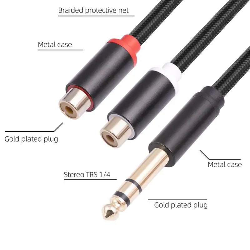 

1/4 Plug Bifurcated Audio Line 0.3 M 6.35 Male Stereo Trs Plug Audio Line Anti-interference Hifi Audio Cable For Amplifier