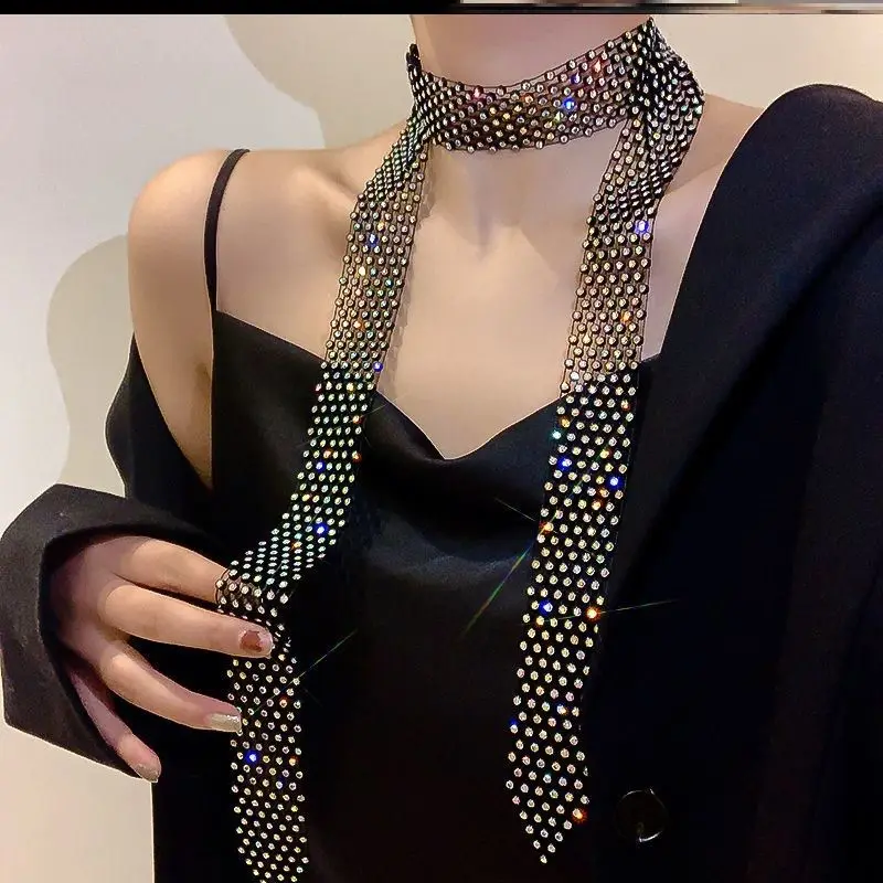 

Small Tie Water Diamond Korean Decoration Clavicle Chain Light Diamond Fashion Accessories Shirt Necklace Marine Dance Tie Lady