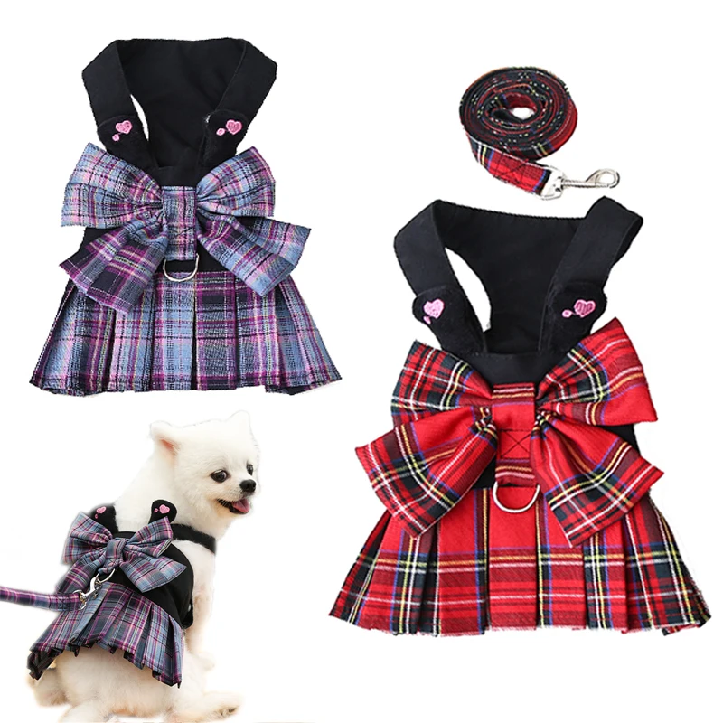 

Bow Pet Collar Skirt Cat Harness Leash Set Bowknot Dresses Puppy Clothes for Small Dog Vest Harness Princess Tutu Dress Skirt