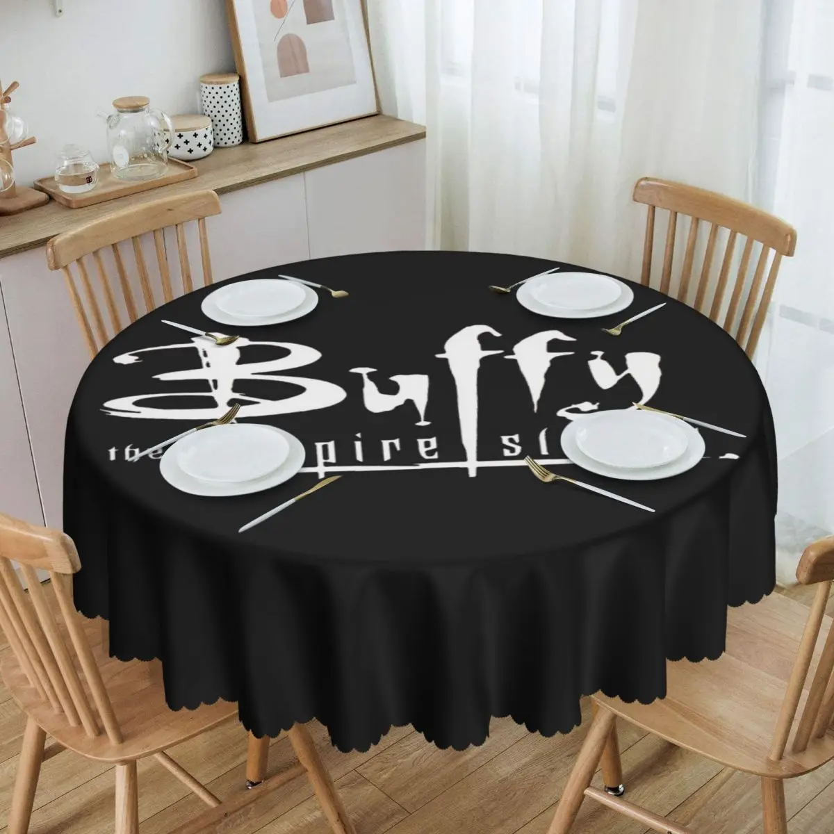 

Round Buffy The Vampire Slayer Logo Table Cloth Oilproof Tablecloth 60 inch Table Cover for Kitchen Dinning
