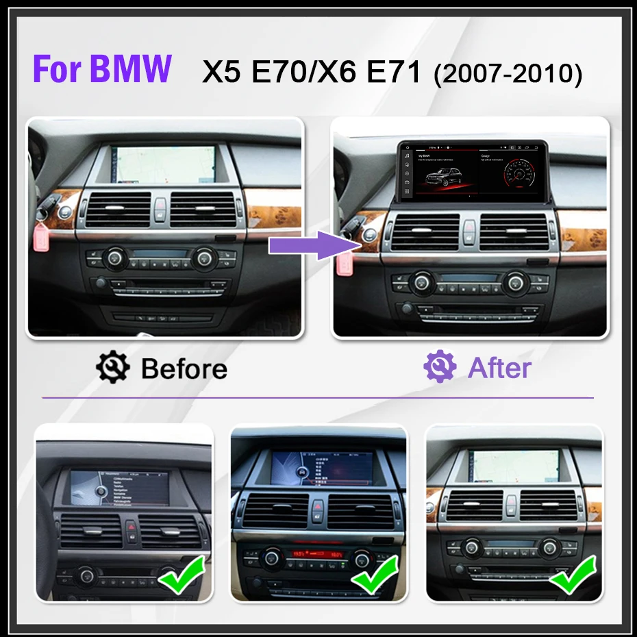 Автомагнитола 8G 258G Android 12 Carplay с экраном для BMW X5/X6 E70 E71 аудио видео плеерами bluetooth