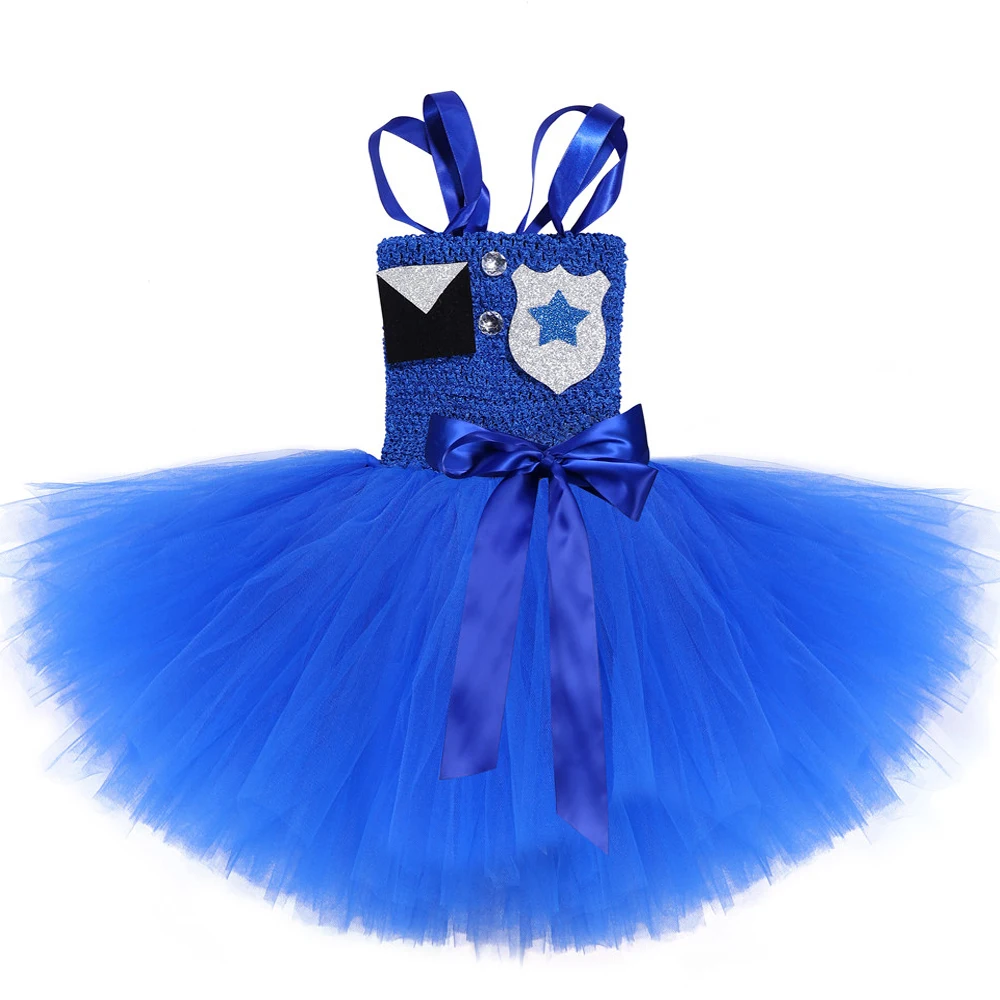 Royalblue Police Girls Tutu Dress Outfit for Kids Birthday Party Halloween Costumes Little Cop Cosplay Clothes with Cap Gloves images - 6