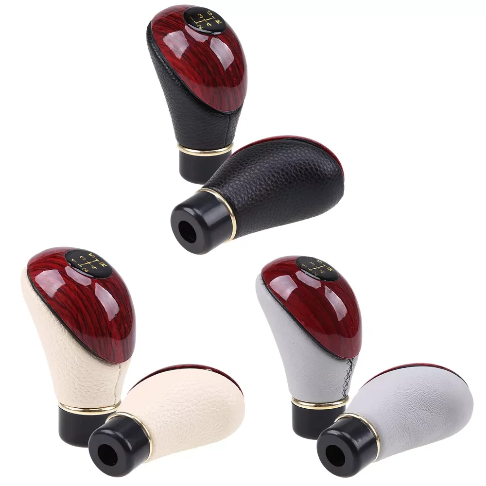 

Audew Wooden PU Leather Universal Car Truck 5 Speed Lever Manual Gear Stick Knob Shift Gloss