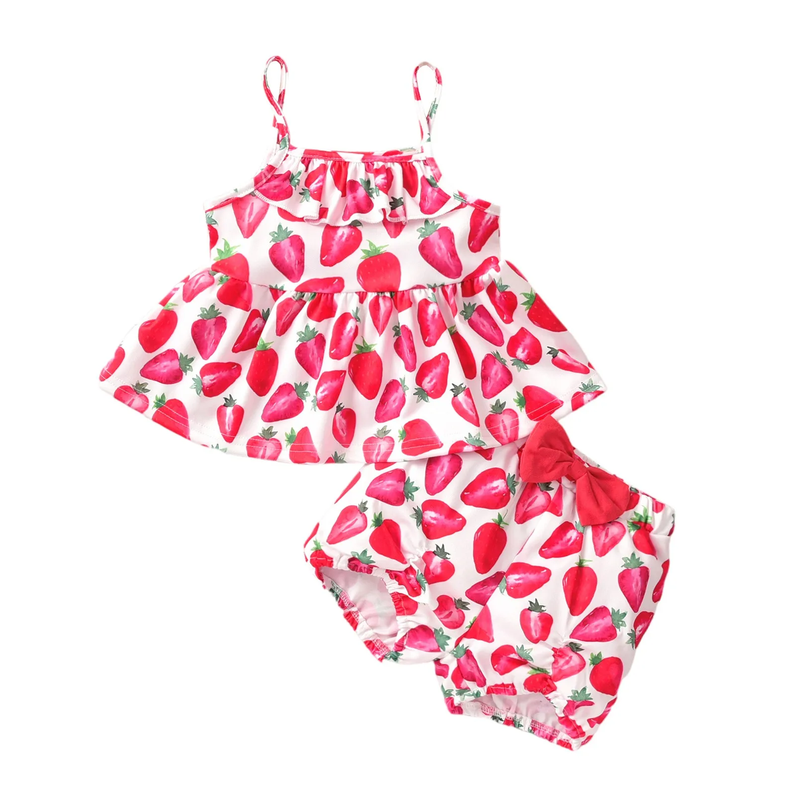

Infant 0-18M Fruit Printed Kids Outfits Set Suspenders Two Pieces Shorts Top Girls Girls 6months Outfits Big Girls Sweat Tops