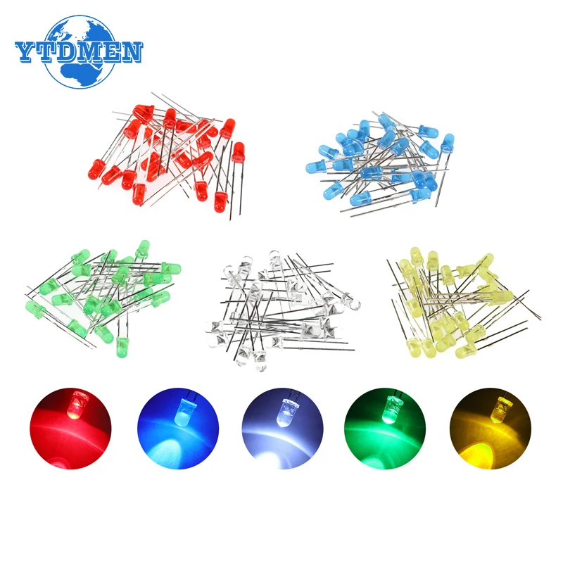 

200pcs 3mm Led Diode Super Bright Multicolor Individual Light Emitting Diodes Assortment Kit Red/Green/Blue/Yellow/White Lamps