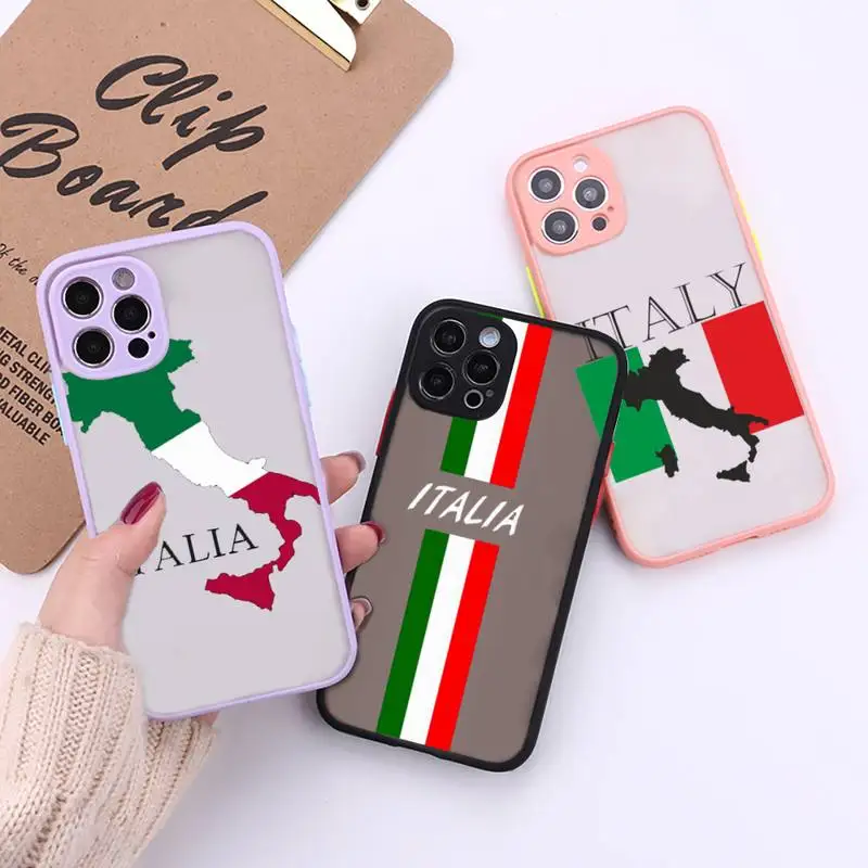 

italy flag Phone Case For iPhone 13 12 11 Mini Pro XR XS Max 7 8 Plus X Matte transparent Back Cover