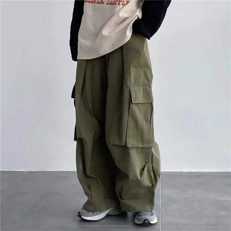 Y2K Women Streetwear Green Cargo Korean Harajuku Parachute Track Pants Tech Sweatpants Baggy Wide Leg Joggers Trousers Clothes