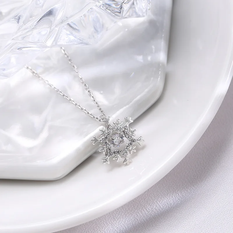 Женское ожерелье с подвеской в виде снежинки из серебра 925 пробы