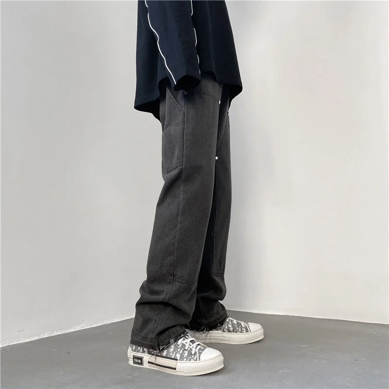 Cotton Blue Black Baggy Jeans Men Fashion Retro Wide Leg Jeans Mens Streetwear Loose Hip Hop Straight Cargo Denim Pants Men