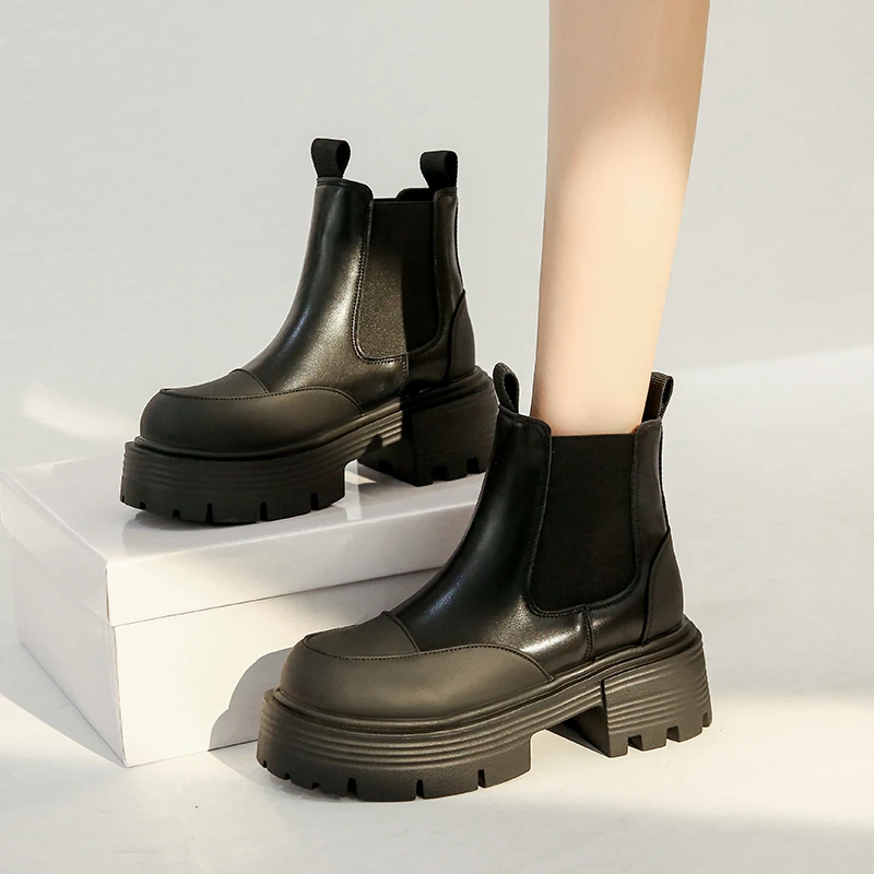 

Женские ботильоны на платформе, удобные ботинки на толстой подошве, с круглым носком, в стиле панк, зима-осень 2022