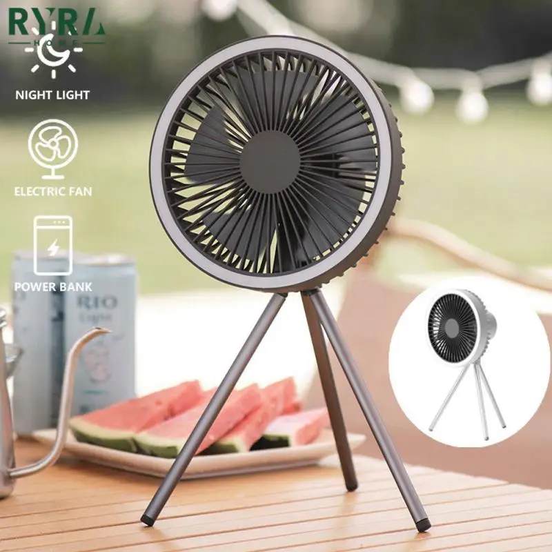 

Multifunction Home Electric Tripod Fan USB Rechargeable Portable Ceiling Hanging Fans Household Led Night Light Outdoor Camping