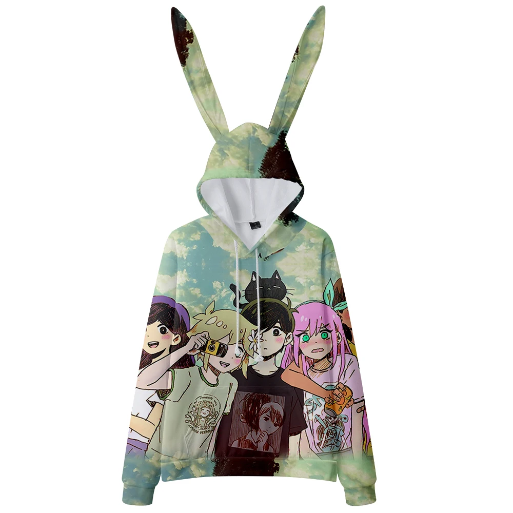 

Толстовка с капюшоном Omori с ушками кролика, модные толстовки с капюшоном, пуловер с ушками кролика для косплея, Женский универсальный топ с у...