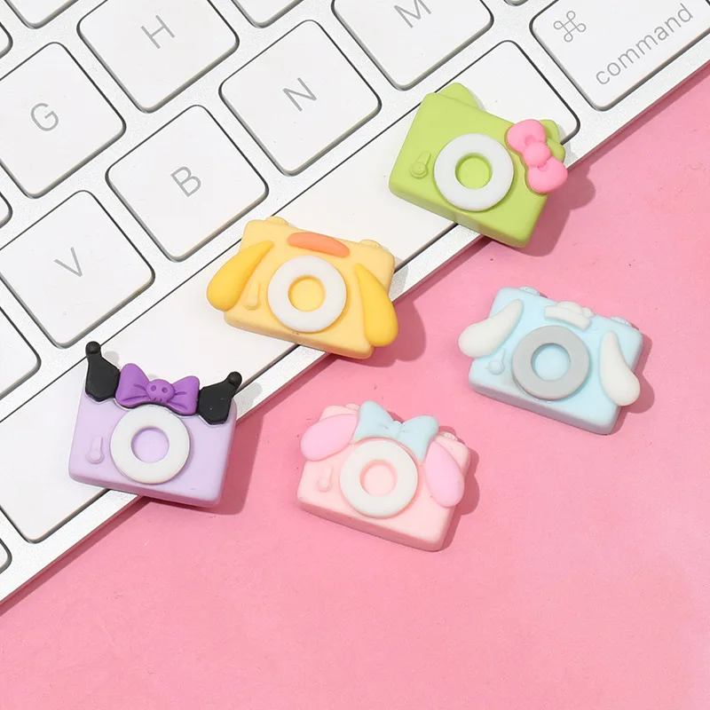 

10Pcs/set Sanrios Hellokittys My Melody Cinnamoroll Pom Pom Small Camera Cream Glue DIY Phone Case Resin Accessories Jewelry