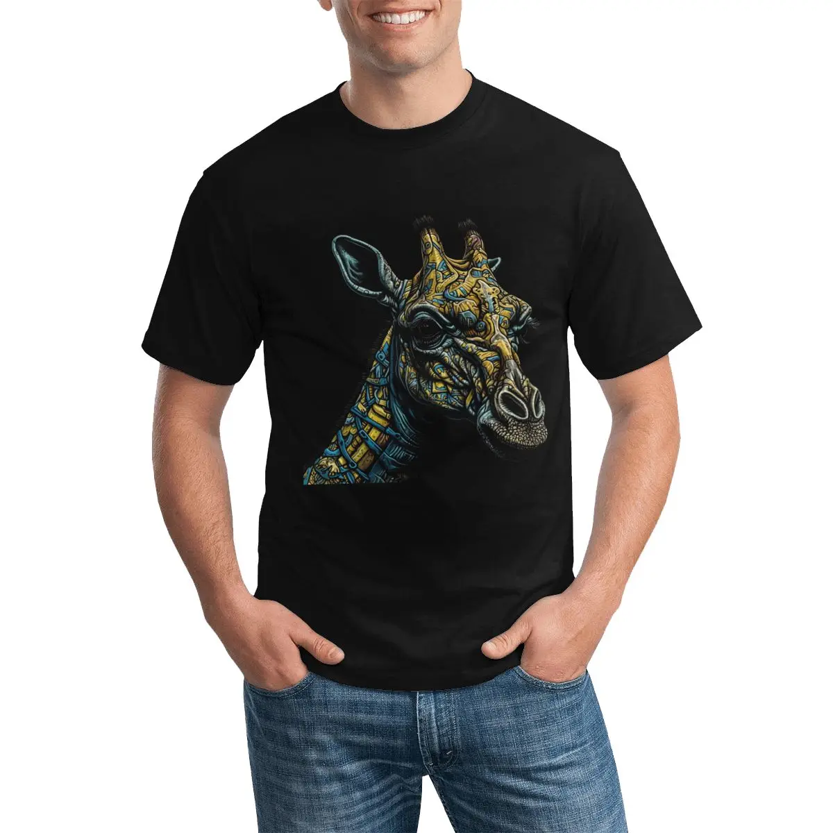 

Футболка с жирафом, портреты зомби, 100 хлопковые футболки в стиле хип-хоп, мужские топы с короткими рукавами и рисунком, мужские дизайнерские пляжные Топы