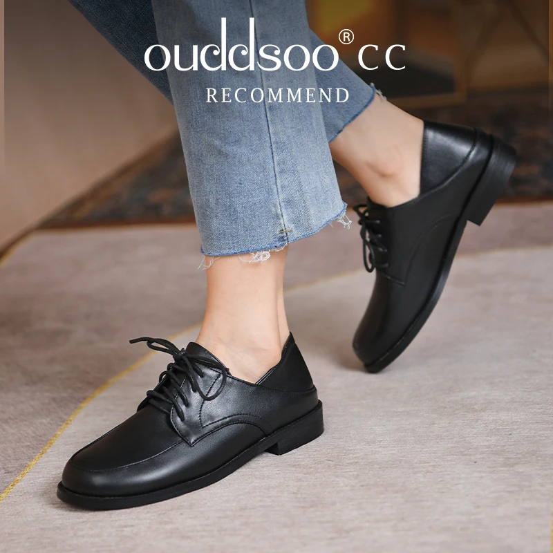 Купи ODS Lightweight Work Shoes For Women Office Pu Leather Flat Loafers 2022 Round Toe Lace Up Ladies Casual Spring Autumn 41 42 43 за 2,179 рублей в магазине AliExpress