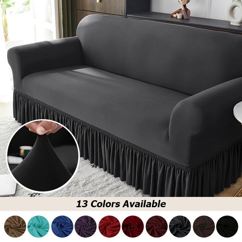 

High Stretch Sofa Cover For Living Room Spandex Corner Sofa Covers With Skirt Dustproof Non-slip Sofa Slipcover For Home Hotel