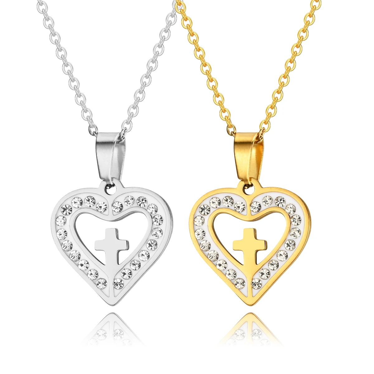 

2022 New Simple Fashion Diamond Peach Heart Cross Love Necklace Stainless Steel Jewelry Holiday Gift Ladies Necklace