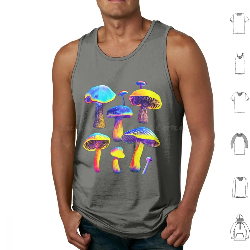 

Cyber Mushrooms Tank Tops Print Cotton Psychedelic Trippy Mushroom Mushrooms Shrooms Hippie Lsd Nature Colorful Trip Weed