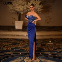 lorie 2022 royal blue satin long mermaid evening dresses 2022 sweetheart pleats high slit women party prom gown robes de soir%c3%a9e