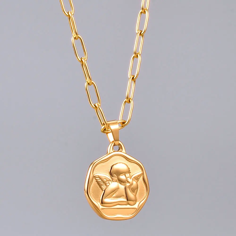 

Angel Cupid Wings Hexagon Necklace Ladies Fashion 14k Gold Plated Pendant Chain Birthday Gift
