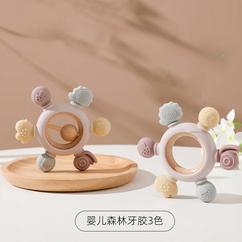 

Силиконовый Прорезыватель для зубов, детский деревянный прорезыватель, кольцо, подарок для детей, не содержит Бисфенол А, силиконовые детские товары, детские игрушки с колокольчиком