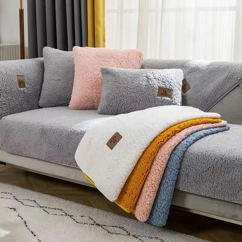 

Lamb Velvet Sofa Cover Super Soft Warm Plush Partition Sofa Cover Deluxe Thick Plush Anti-skid Furniture Cover Gray 70X180cm)