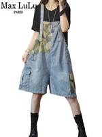 max lulu camouflage streetwear 2022 luxury korean fashion women vintage blue jeans wide casual shorts pants loose large overalls