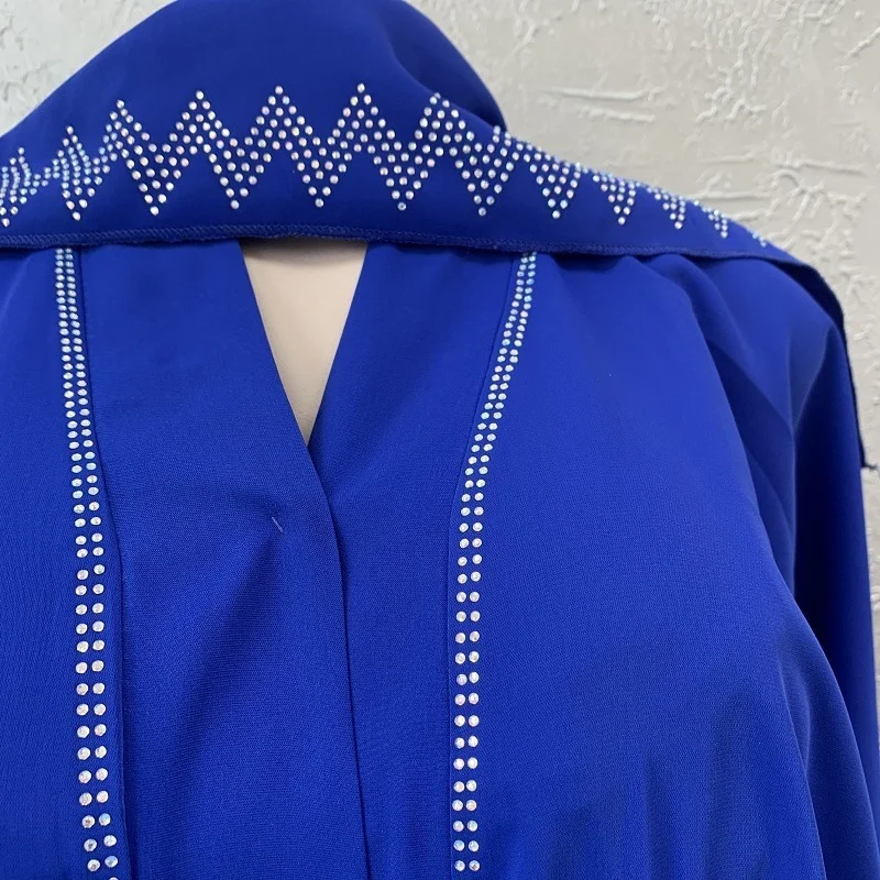 2022 Ladies Fashion Islam Kaftan Muslim Hijab Abaya African Gauze Sleeves Long Dress Diamond Decoration And Scarf
