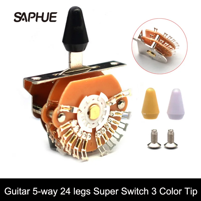 

Super Switch Guitar 5-way 24 Legs Pickup Selector Super 4-Pole Double Wafer for Strat/Tele Guitars with Black/Ivory/White Tip