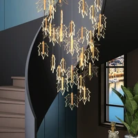 modern maple leaf art spiral staircase chandelier luxury villa hotel fixture bedroom study pendant light round chassis led lamps