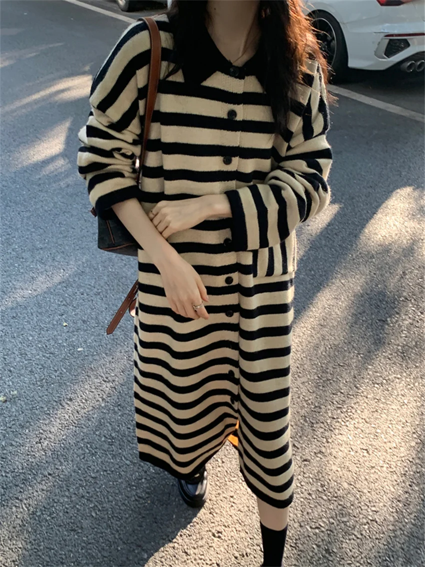 

Cardigans Women Sweaters Dress Winter 2023 Bottoming Striped Straight Casual Gentle Full Sleeve Knitted Slim Fashion