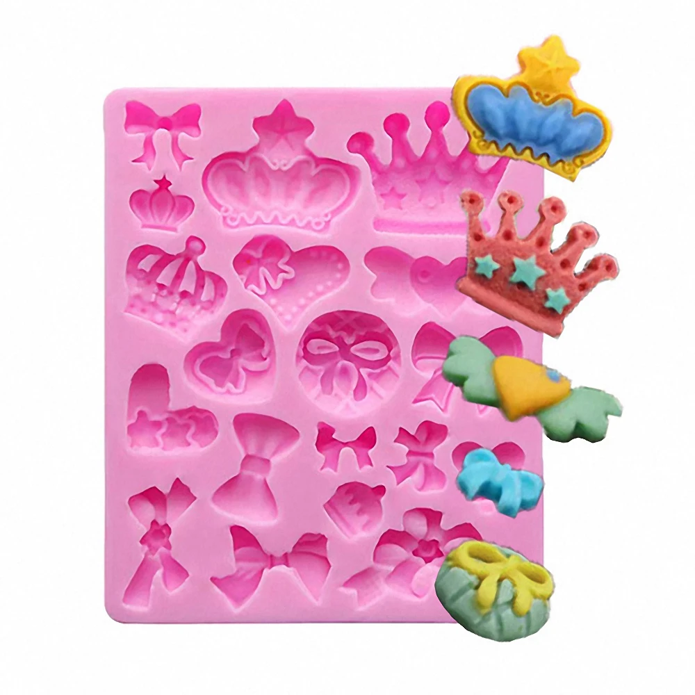 

Cartoon Princess Crown Bow Tie Silicone Fondant Cake Mold Cupcake Jelly Candy Chocolate Cake Decoration Baking Tool Moulds