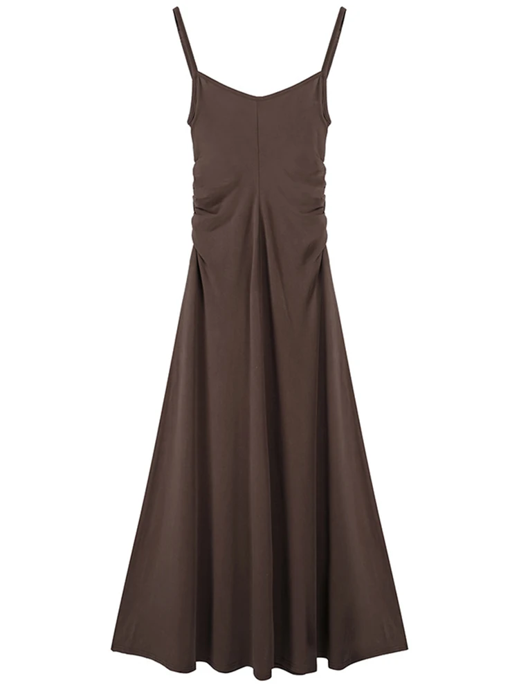 

Женское винтажное однотонное Плиссированное дизайнерское длинное цельное платье с лямкой на шее, Новинка лета 2023, облегающее женское вечернее платье до щиколотки с V-образным вырезом