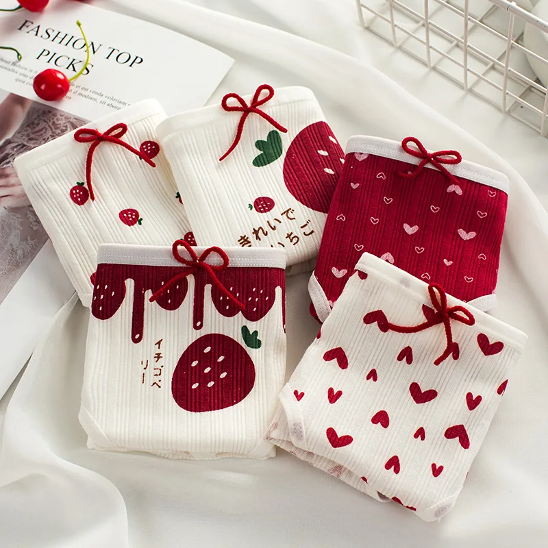 Новое нижнее белье женские трусики с клубничным узором трусы для девочек