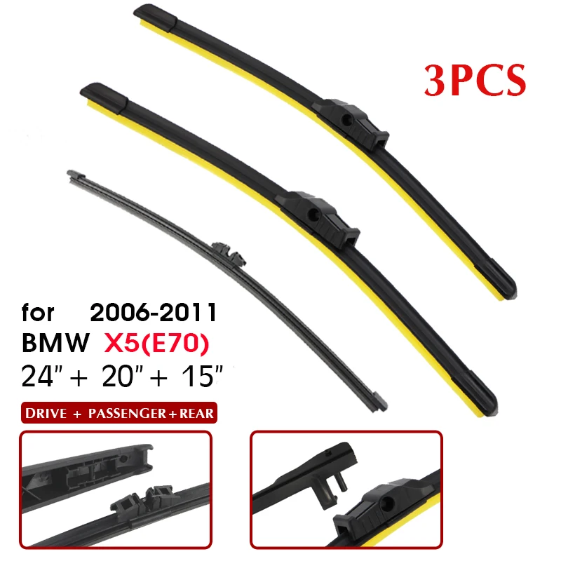 

Силиконовый сменный набор передних и задних щеток стеклоочистителя 24 "+ 20" + 15 "для BMW X5 E70 2006-2011 2010 переднее и заднее стекло лобовое стекло