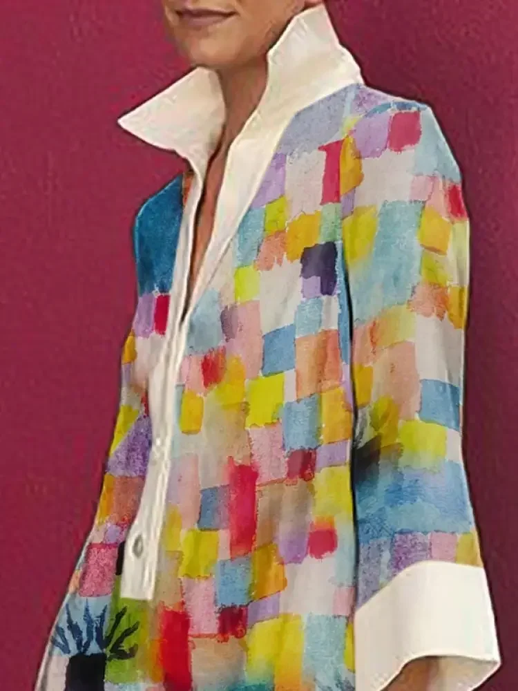 Стильное женское платье Missuoo с цветным принтом воротником лацканами и длинным