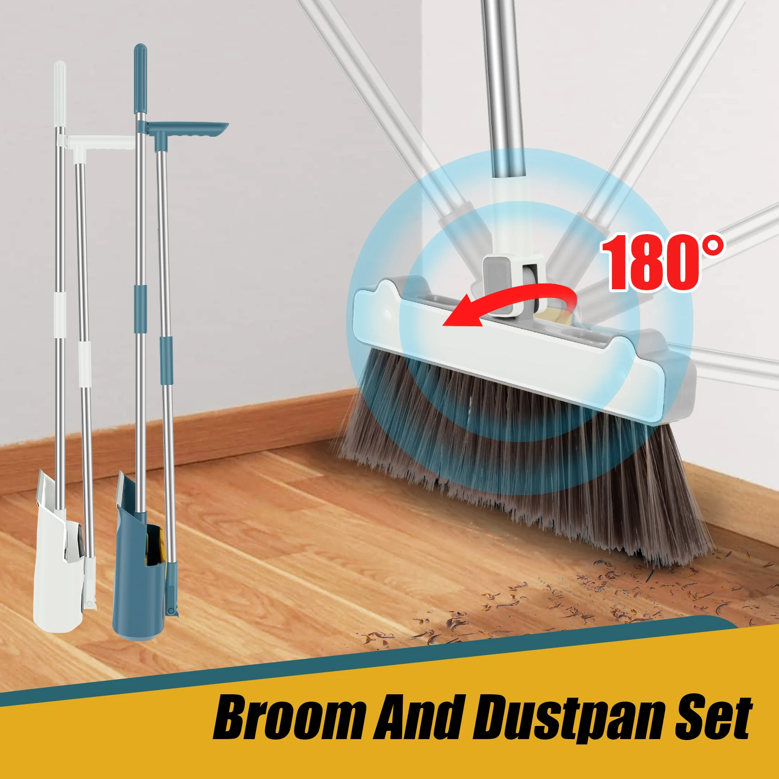 

New 2/3Pcs Broom and Dustpan Set with Magnetic Design Portable Broom Dustpan Combo with Comb Teeth Foldable Sweeper and Dustpan