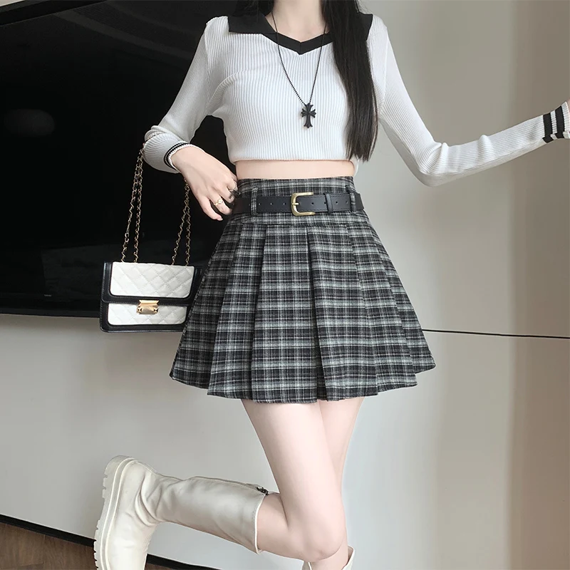 Осень-зима 2024 новая Женская Ретро Юбка в клетку плиссированная юбка с высокой