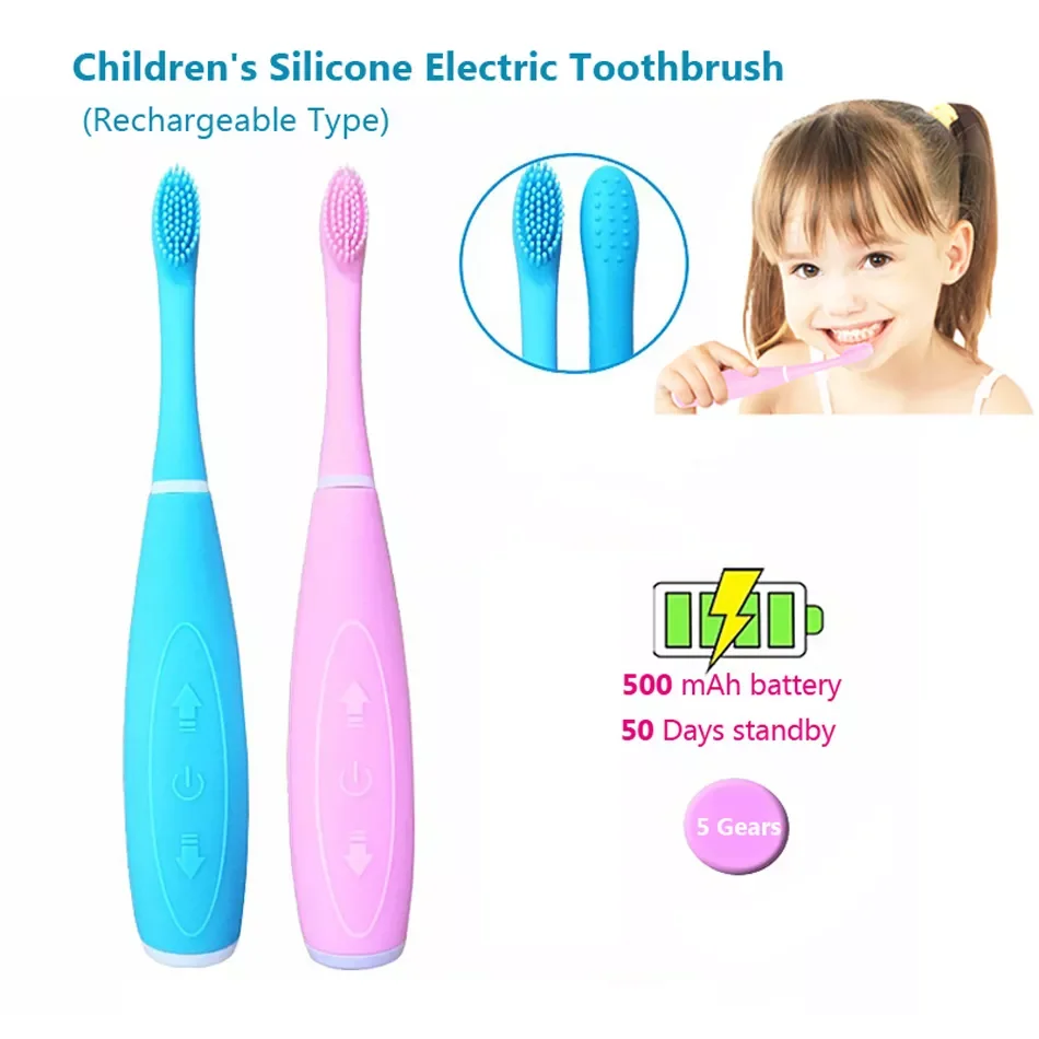 

Children's Electric Toothbrush Silica Gel USB Rechargeable Sound Waves Automatic Soft Brush Oral Care Cleaning For Kids