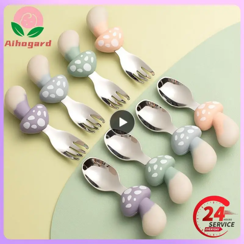 

Набор посуды с нескользящей ручкой, милая добавка для детского питания, вилка, ложка, гриб, для обучения хищников