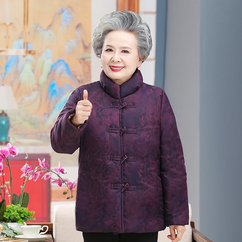 Middle Aged Elderly Women Thicken Winter Coat Hooded Fleece Grandma Cotton Jacket Warm Mother Parka XL-5XL