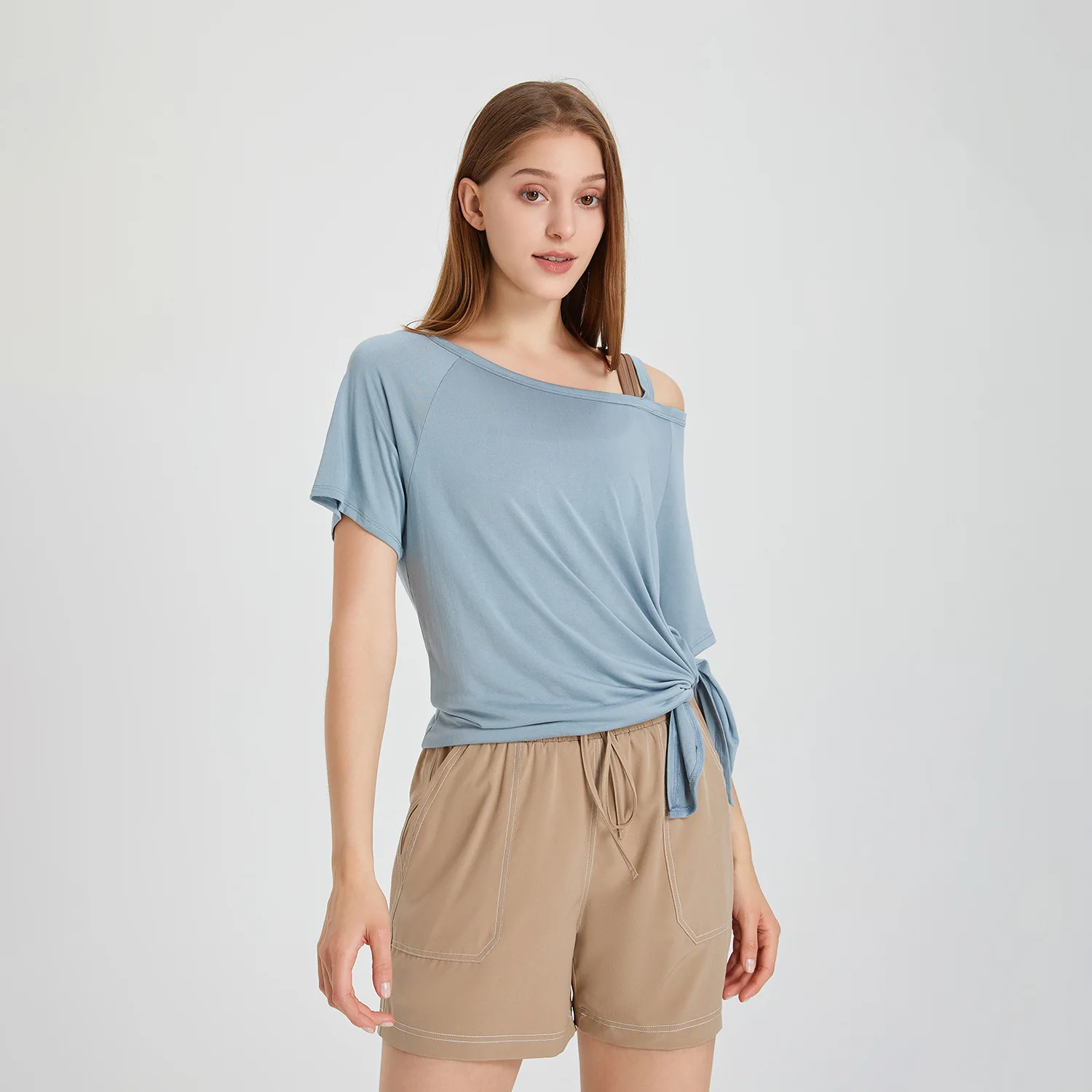 Summer Loose Yoga Shirts Women Off Shoulder Short Sleeve Running Sport T-shirts Elastic Breathable Gym Fitness Top Blouse Female