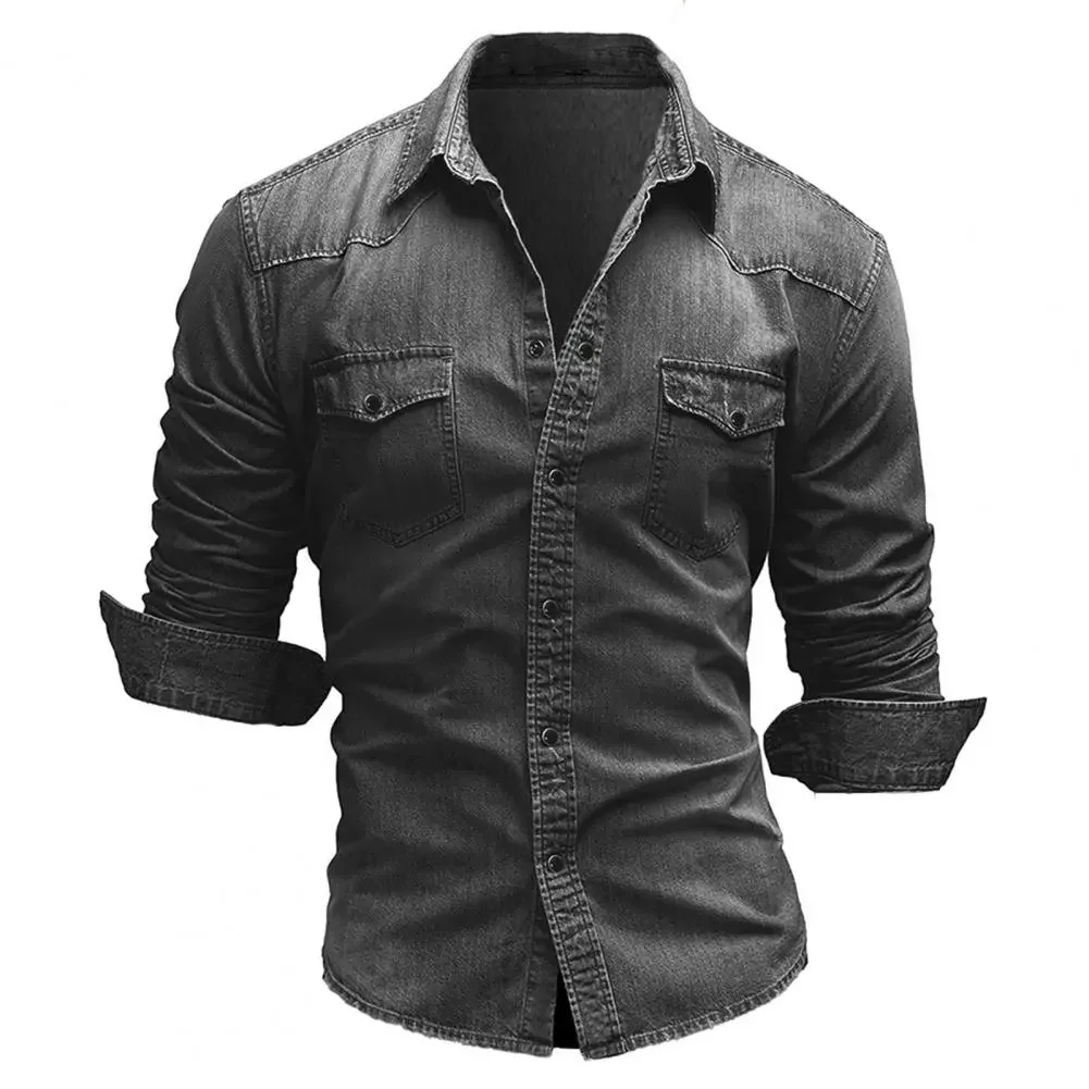 New2022 Men Denim Shirt For Men XXXL Denim Solid Color Soft Cotton Slim Single-breasted Autumn Male Cowboy Shirt for Daily Wear