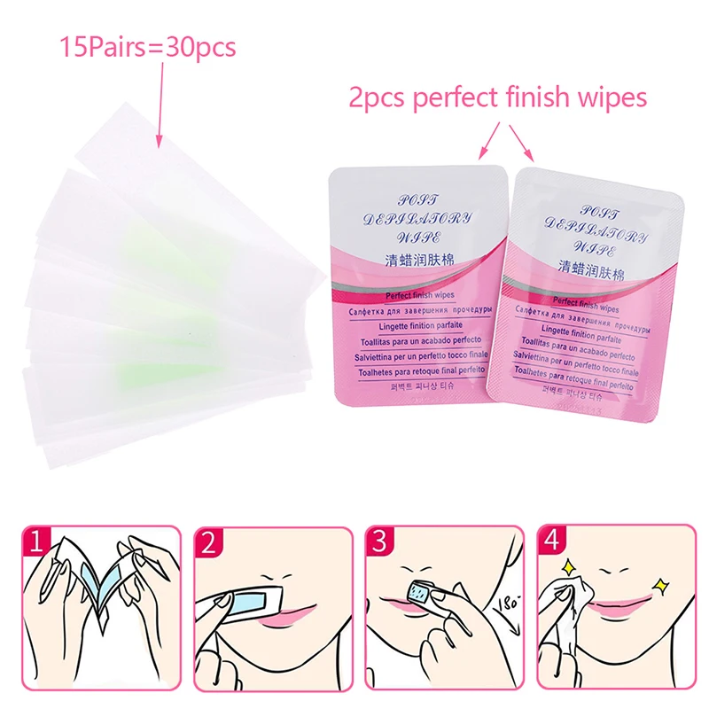 

30Pcs/Box Face Wax Strips Hair Removal Waxing Strips For Caring Face Eyebrow Upper Lip Cheek Chin Middle Brow Mustache