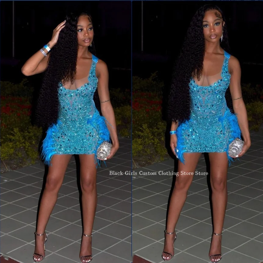 Короткие коктейльные платья небесно-голубого цвета благородные черные с